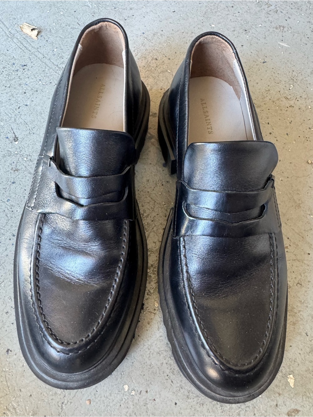 AllSaints Black Leather Lola Penny Loafers
